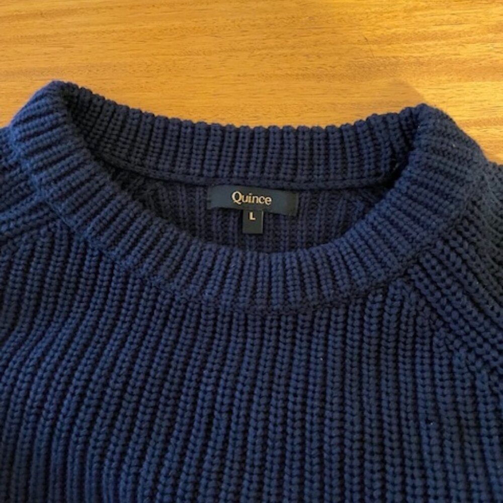 Quince Organic Cotton Fisherman Sweater - Navy - Size L - Picture 2 of 3